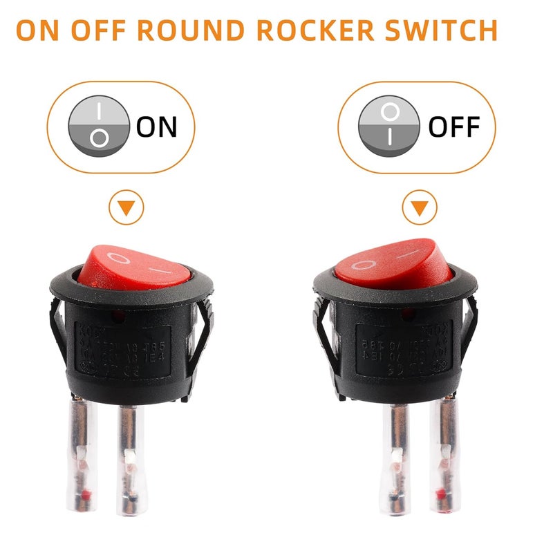 Juasky 10pack On Off Switch,KCD1 Rocker Switch 2 Pin Mini Pre-Wired Red Latching Round Toggle SPST Snap for Boat - Image 4